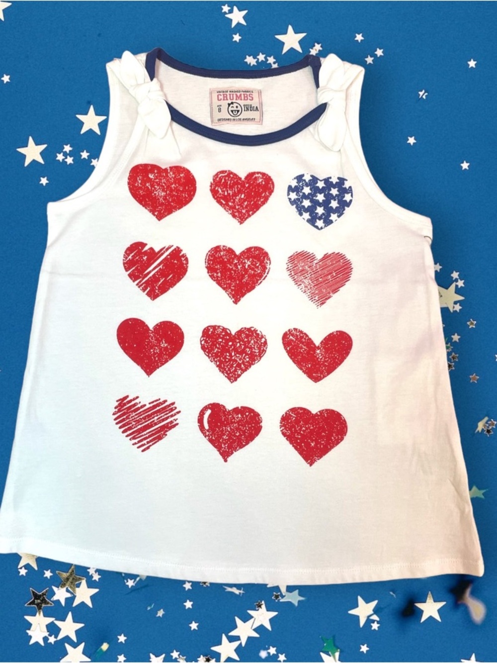 Shoulder Tie Tank w/ Flag Hearts